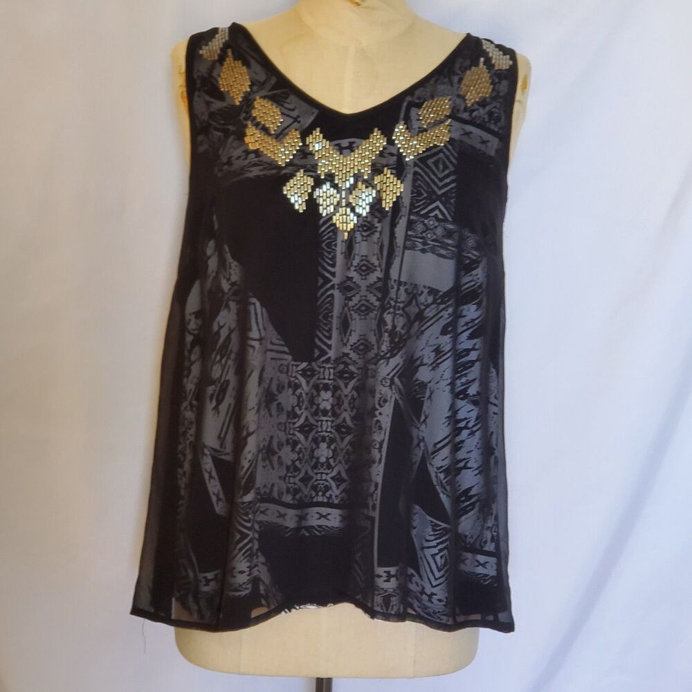 Style & Co Layered Tank Top with Metallic Beading, Size S-M, NWT
